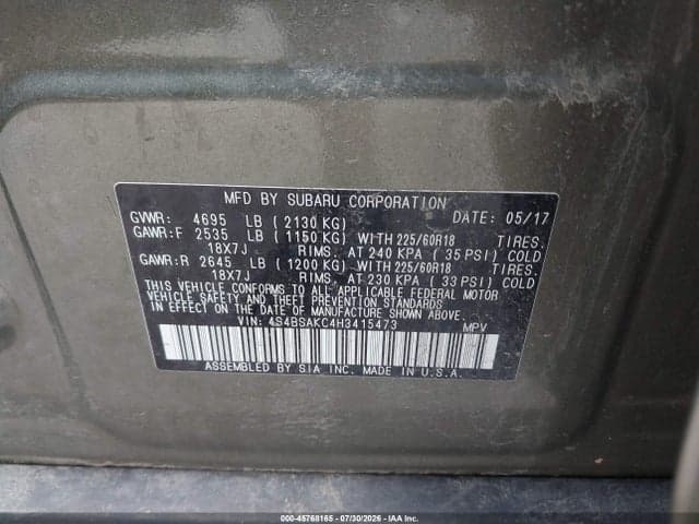 2017 SUBARU OUTBACK 2.5I LIMITED 9
