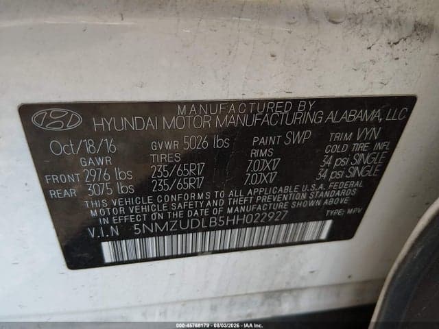 2017 HYUNDAI SANTA FE SPORT 2.4L 9