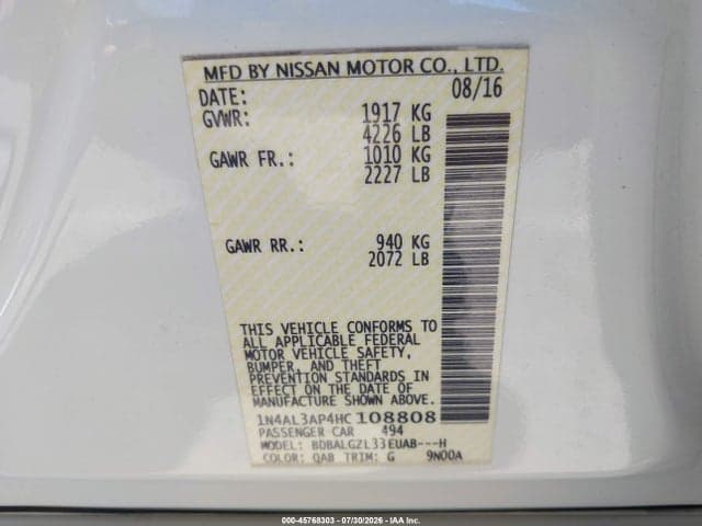 2017 NISSAN ALTIMA 2.5 S 9