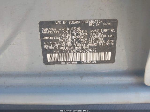 2019 SUBARU CROSSTREK 2.0I LIMITED 9
