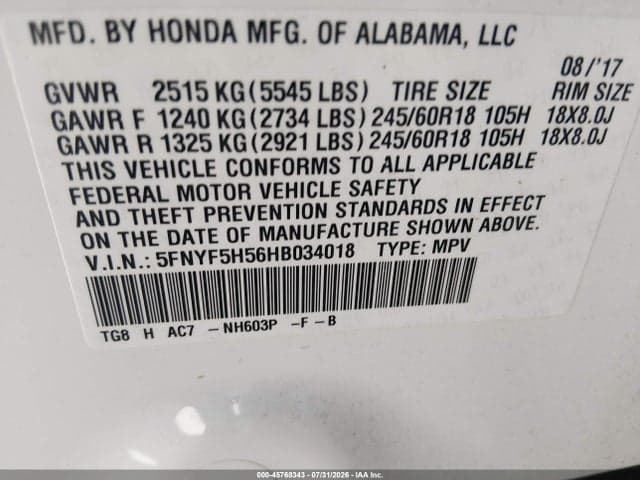 2017 HONDA PILOT EX-L 9