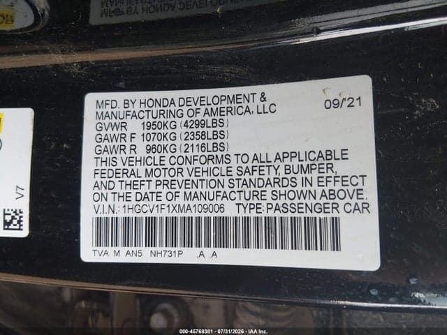 2021 HONDA ACCORD LX 9