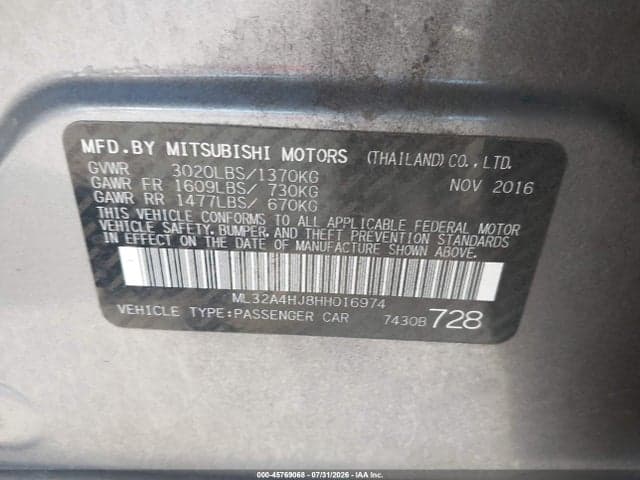 2017 MITSUBISHI MIRAGE SE 9