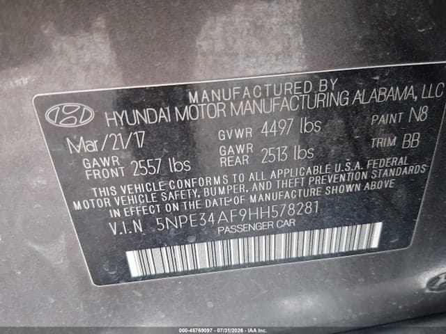 2017 HYUNDAI SONATA LIMITED 9