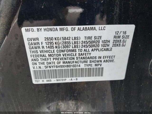 2017 HONDA PILOT TOURING 9