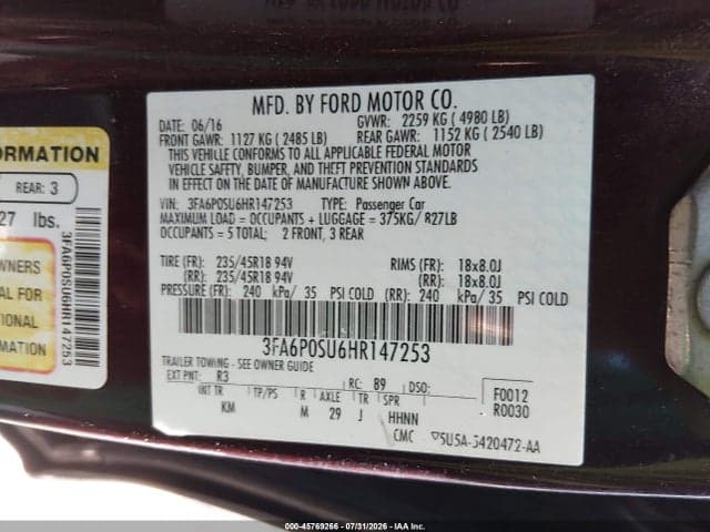 2017 FORD FUSION ENERGI TITANIUM 9