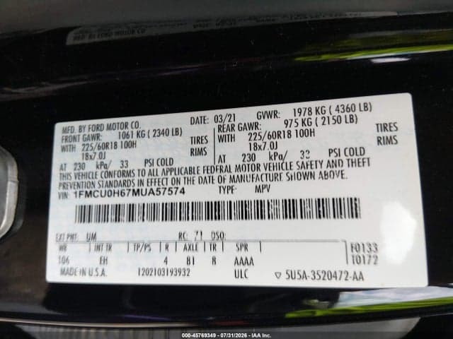 2021 FORD ESCAPE SEL 9