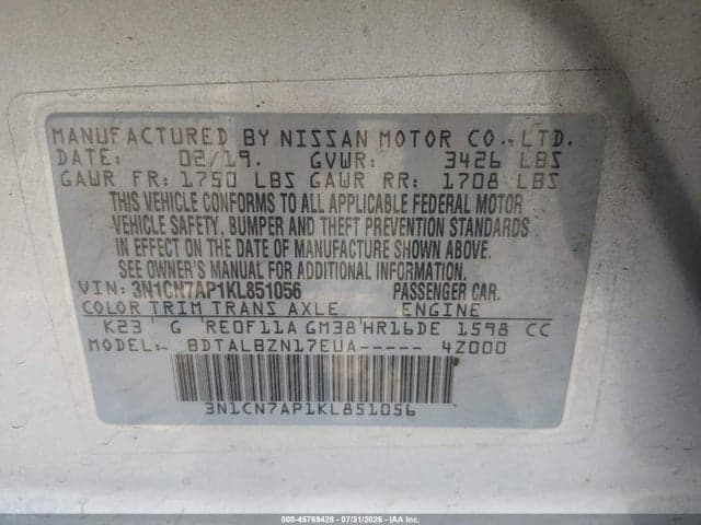 2019 NISSAN VERSA 1.6 SV 9