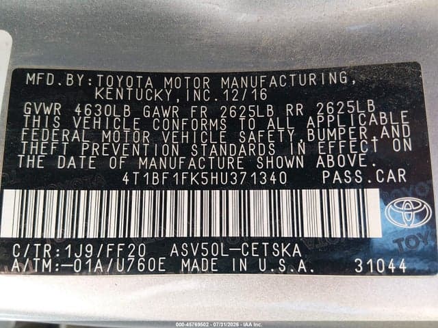 2017 TOYOTA CAMRY SE 9