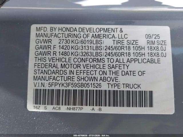 2025 HONDA RIDGELINE RTL 9
