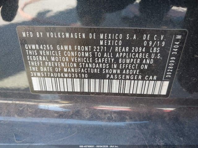 2019 VOLKSWAGEN GOLF GTI 2.0T AUTOBAHN/2.0T RABBIT EDITION/2.0T S/2.0T SE 9