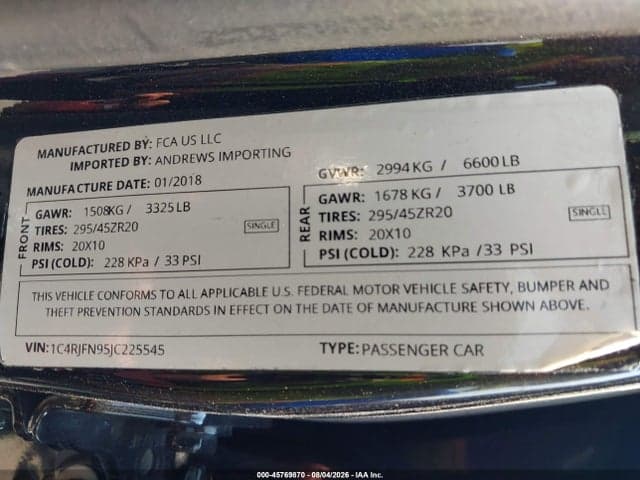 2018 JEEP GRAND CHEROKEE TRACKHAWK 9