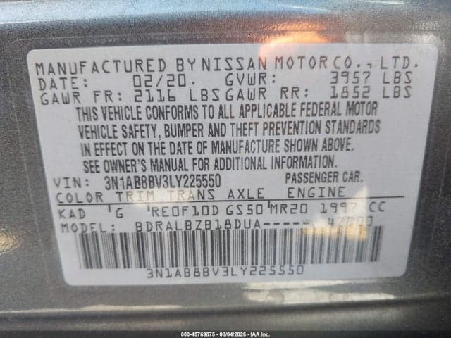 2020 NISSAN SENTRA S XTRONIC CVT 9