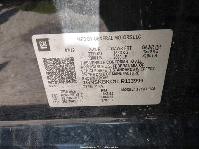2020 CHEVROLET TAHOE 4WD LT 9