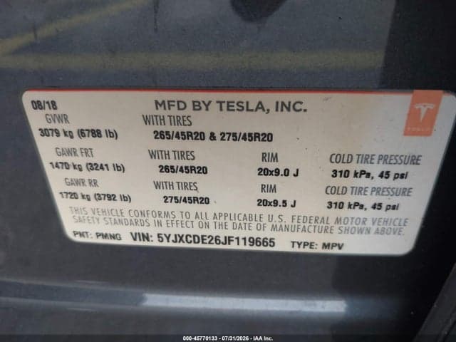 2018 TESLA MODEL X 100D/75D/P100D 9