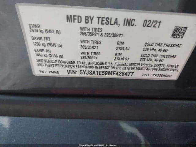 2021 TESLA MODEL S LONG RANGE DUAL MOTOR ALL-WHEEL DRIVE 9
