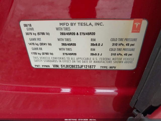 2018 TESLA MODEL X 100D/75D/P100D 9