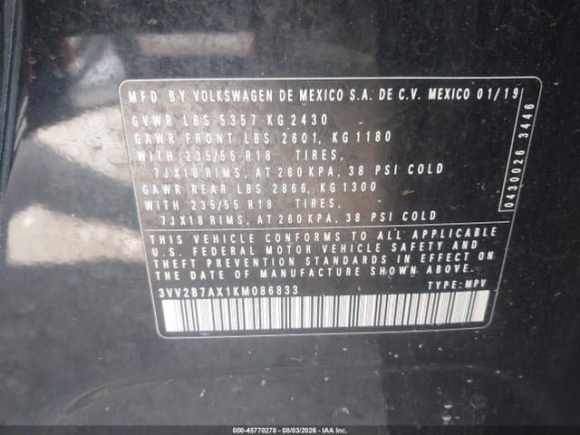 2019 VOLKSWAGEN TIGUAN 2.0T SE/2.0T SEL/2.0T SEL R-LINE/2.0T SEL R-LINE BLACK 9