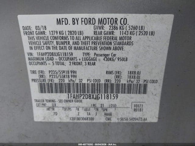 2018 FORD TAURUS SE 9