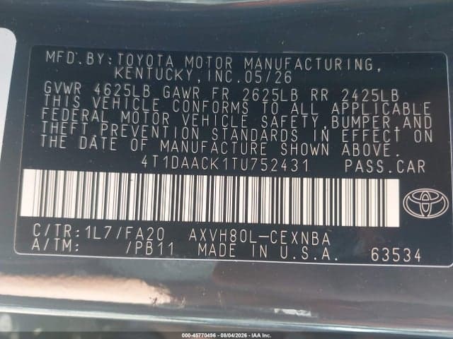 2026 TOYOTA CAMRY LE 9