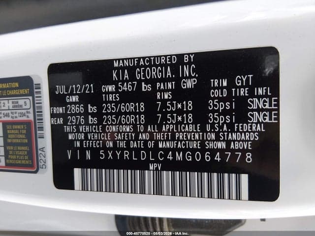 2021 KIA SORENTO S 9