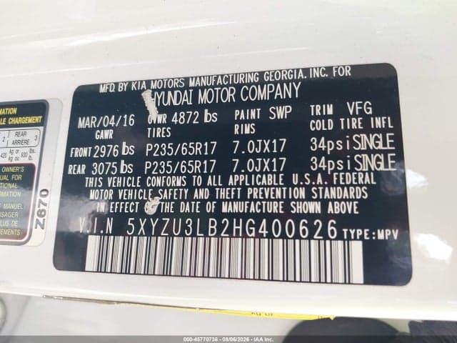 2017 HYUNDAI SANTA FE SPORT 2.4L 9