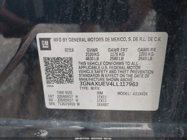 2020 CHEVROLET EQUINOX AWD LT 1.5L TURBO 9