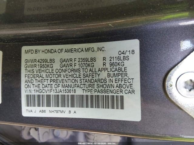 2018 HONDA ACCORD LX 9