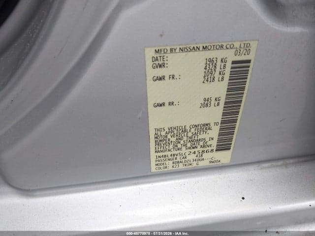2020 NISSAN ALTIMA S FWD 9