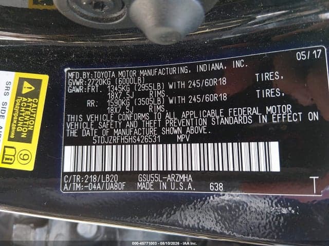 2017 TOYOTA HIGHLANDER XLE 5