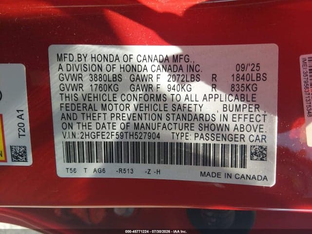 2026 HONDA CIVIC SPORT 9