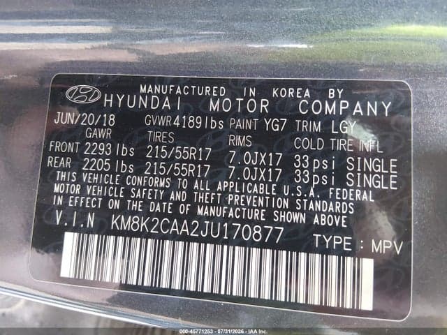2018 HYUNDAI KONA SEL 9