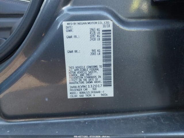 2019 NISSAN ALTIMA 2.5 SR 9