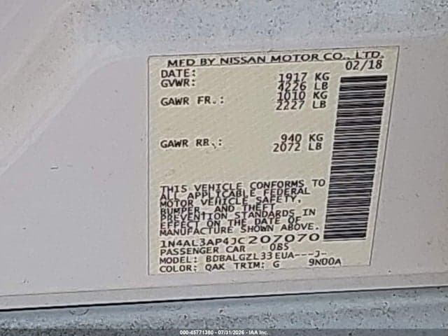 2018 NISSAN ALTIMA 2.5 S 9