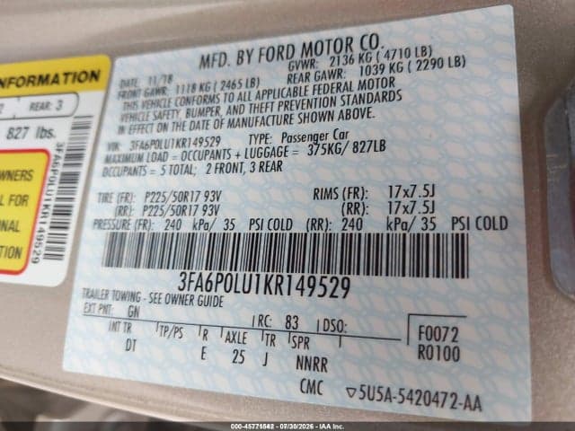 2019 FORD FUSION HYBRID SE 9