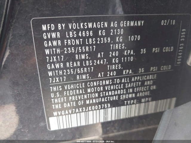 2018 VOLKSWAGEN TIGUAN LIMITED 2.0T 9