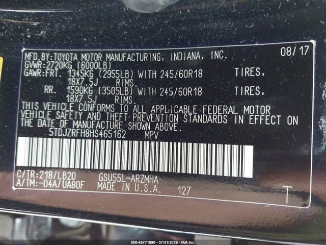 2017 TOYOTA HIGHLANDER XLE 9