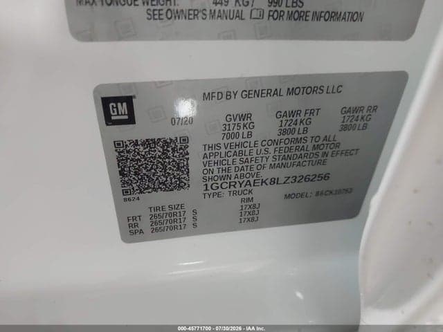2020 CHEVROLET SILVERADO 1500 4WD STANDARD BED WT 9