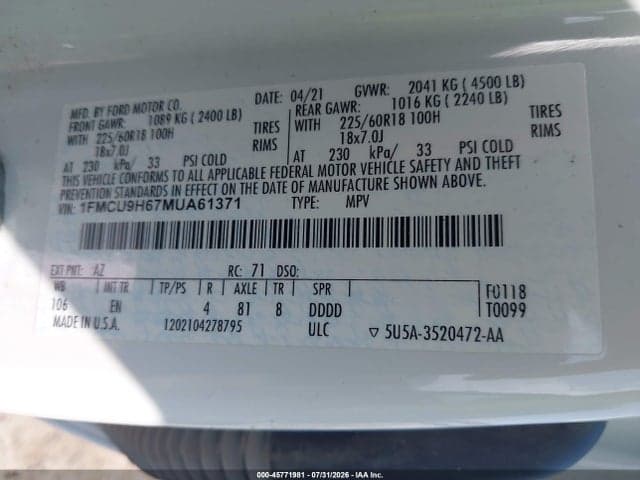 2021 FORD ESCAPE SEL 9