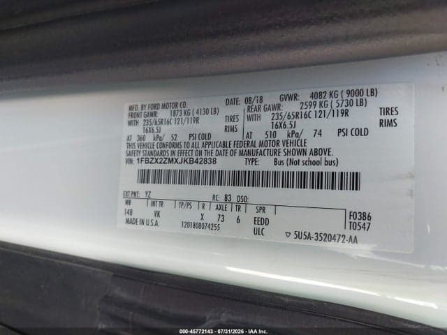 2018 FORD TRANSIT-350 XL 9