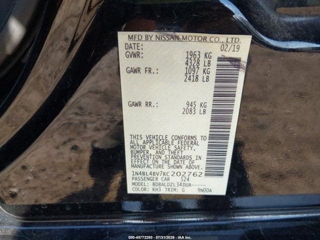 2019 NISSAN ALTIMA 2.5 S 9