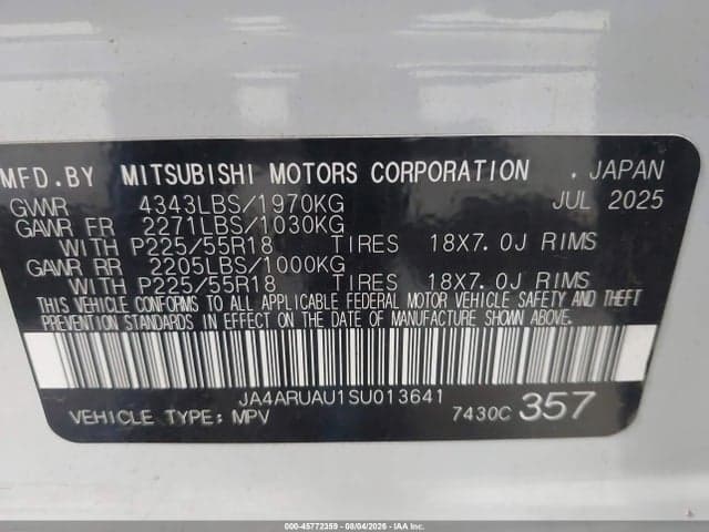 2025 MITSUBISHI OUTLANDER SPORT 2.0 ES AWC/2.0 LE AWC/2.0 S AWC/2.0 SE AWC/2.0 TRAIL EDITION AWC 9