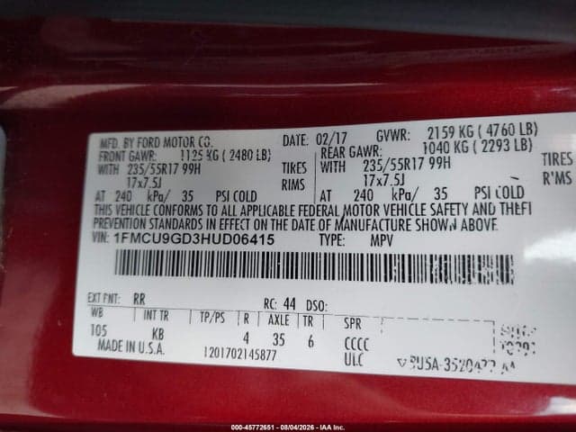 2017 FORD ESCAPE SE 9