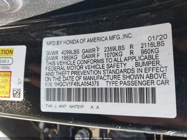 2020 HONDA ACCORD EX 9