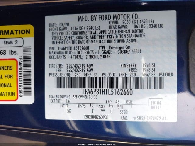 2020 FORD MUSTANG ECOBOOST PREMIUM FASTBACK 9