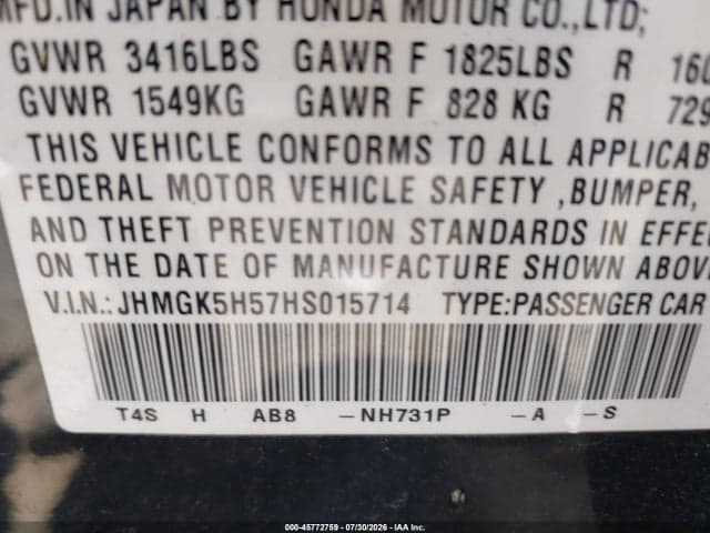2017 HONDA FIT LX 9