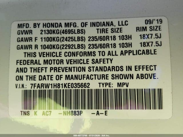 2019 HONDA CR-V EX-L 9