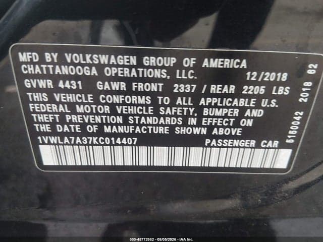 2019 VOLKSWAGEN PASSAT 2.0T WOLFSBURG EDITION 9