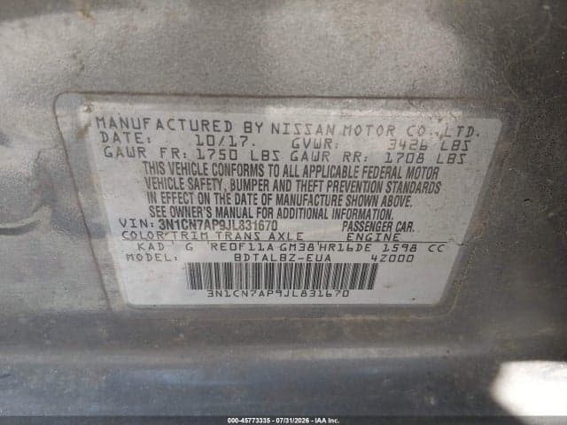 2018 NISSAN VERSA 1.6 SV 9