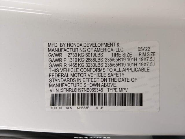 2022 HONDA ODYSSEY ELITE 9